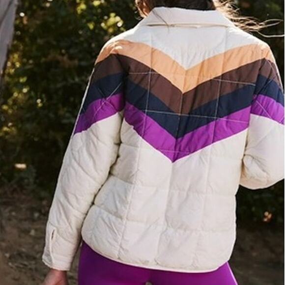 FP Movement x Hatch NWT Ivory Chevron Combo Printed Maternity Puffer Jacket - Picture 6 of 10